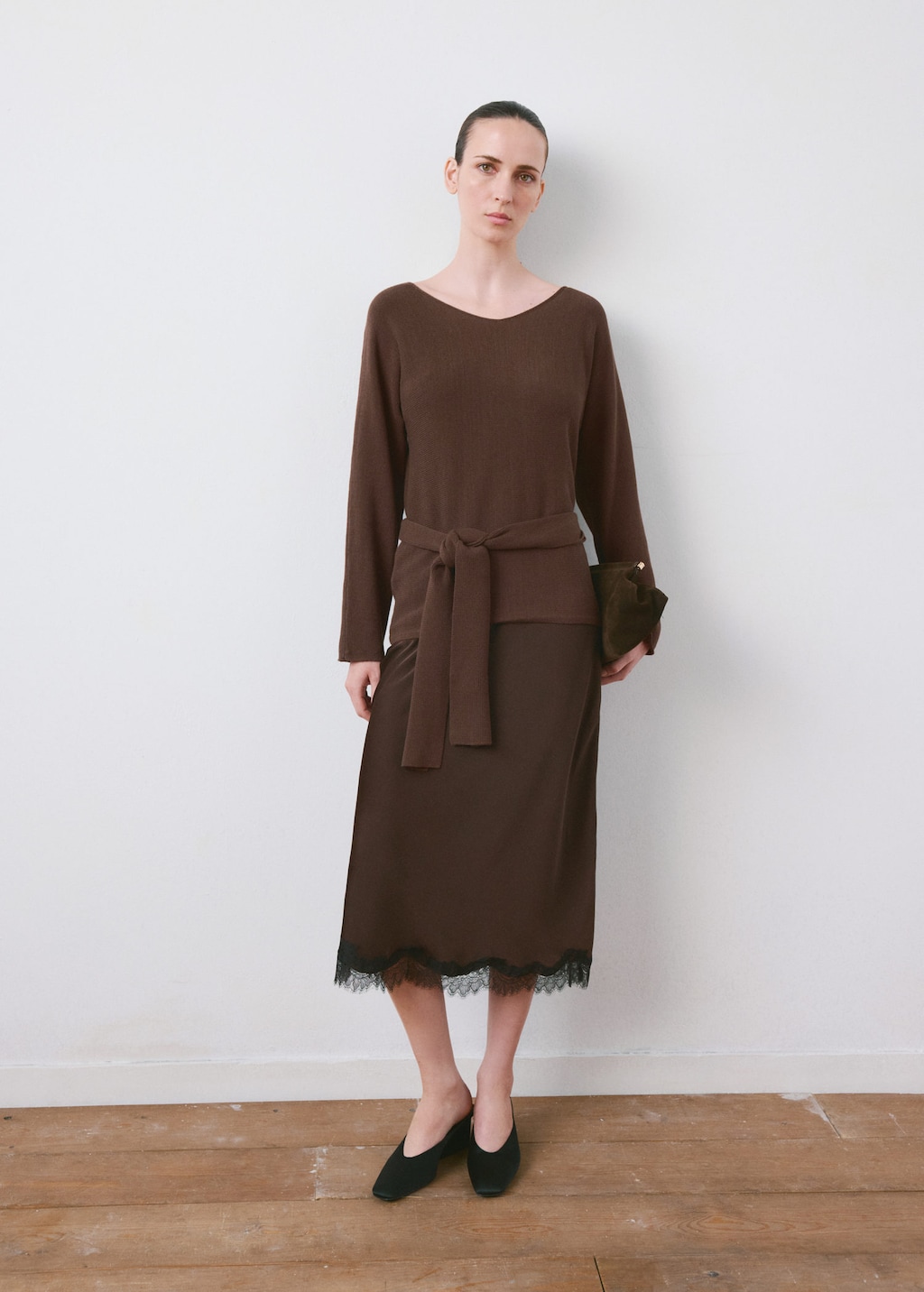 Mango Knit Belt Sweater Chocolate In Brown