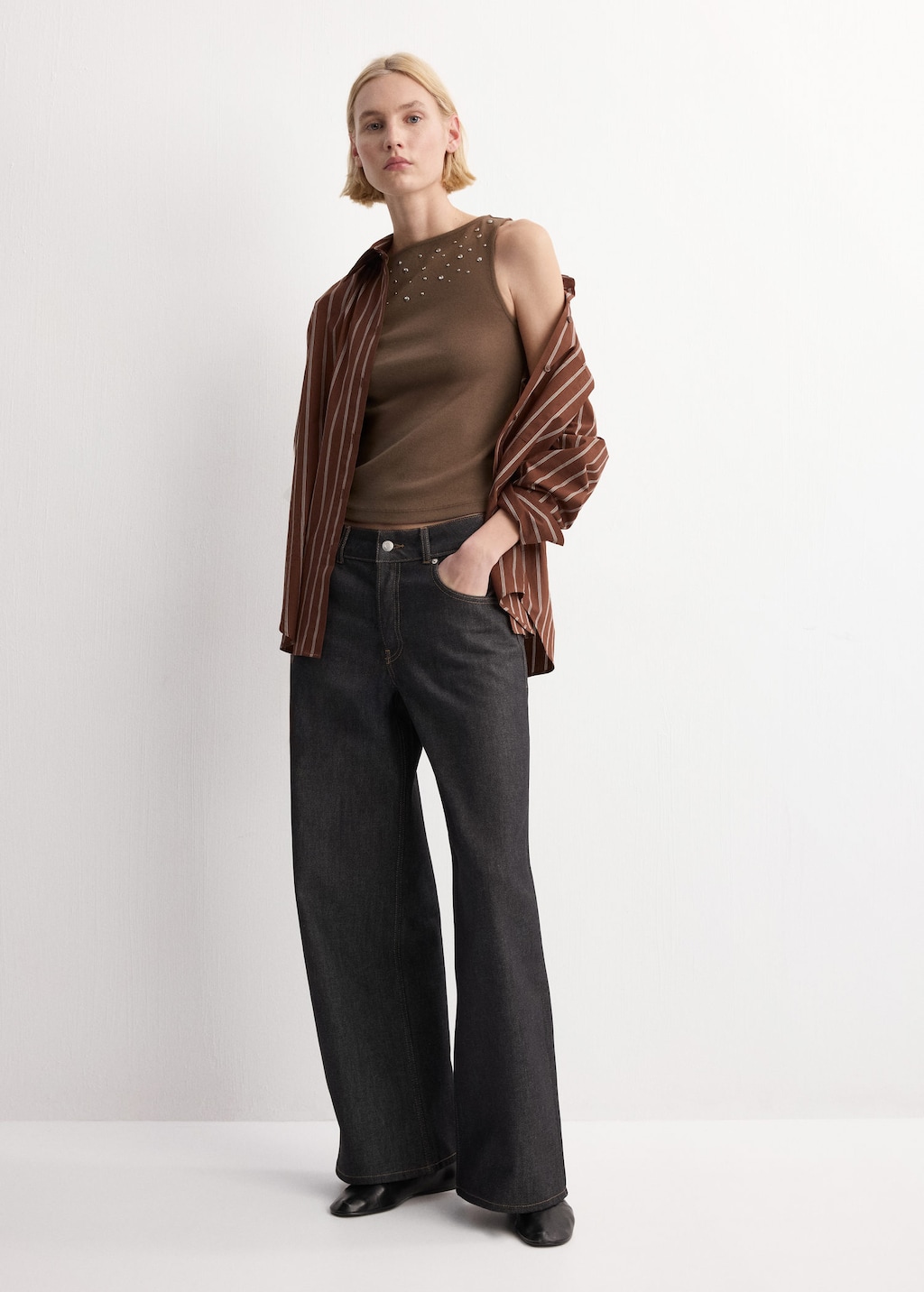 Mango Top En Coton À Clous Marron Clair/pastel - Femme - Xl -  In Brown