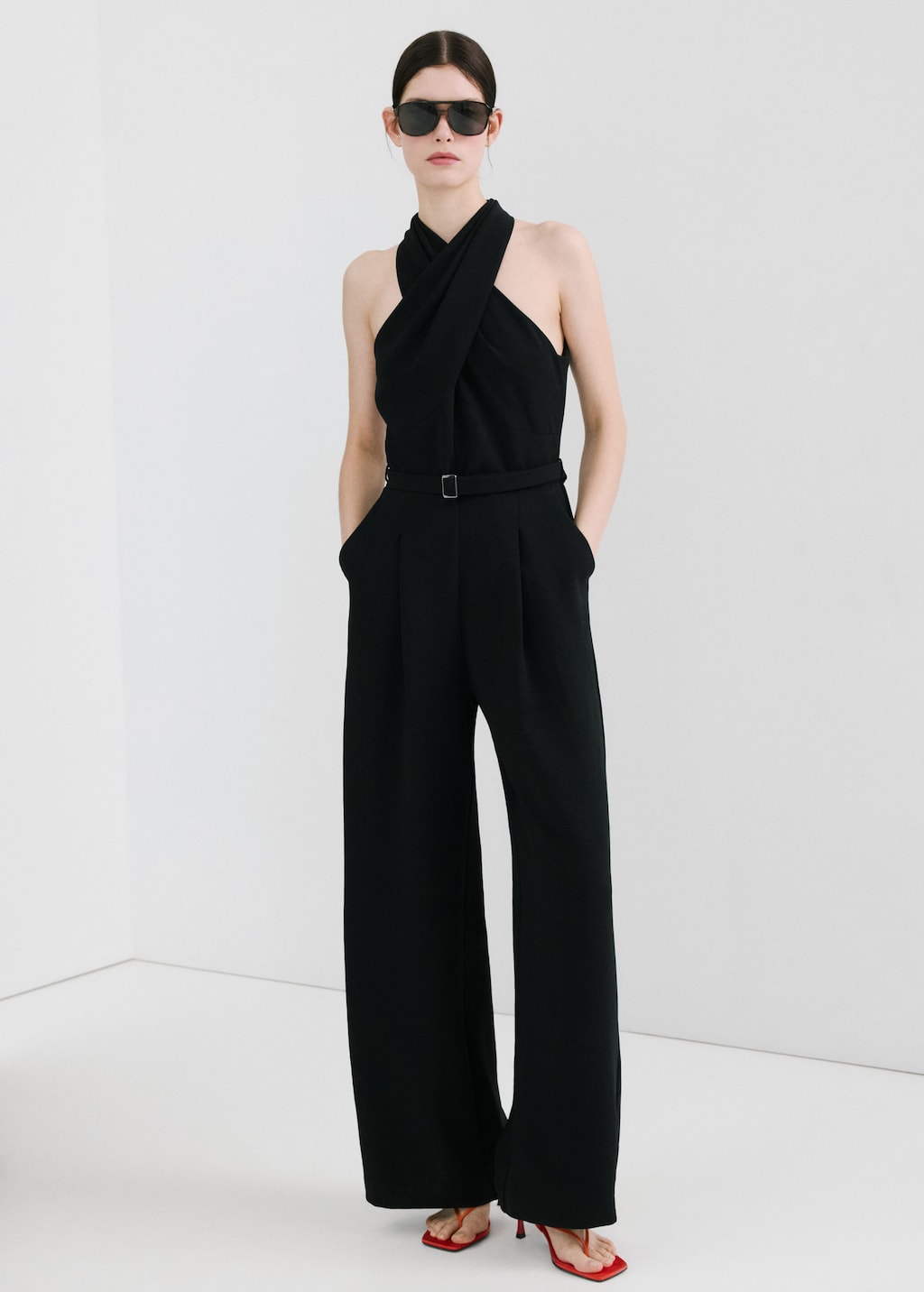 Mango Belt Wrap Jumpsuit In Black