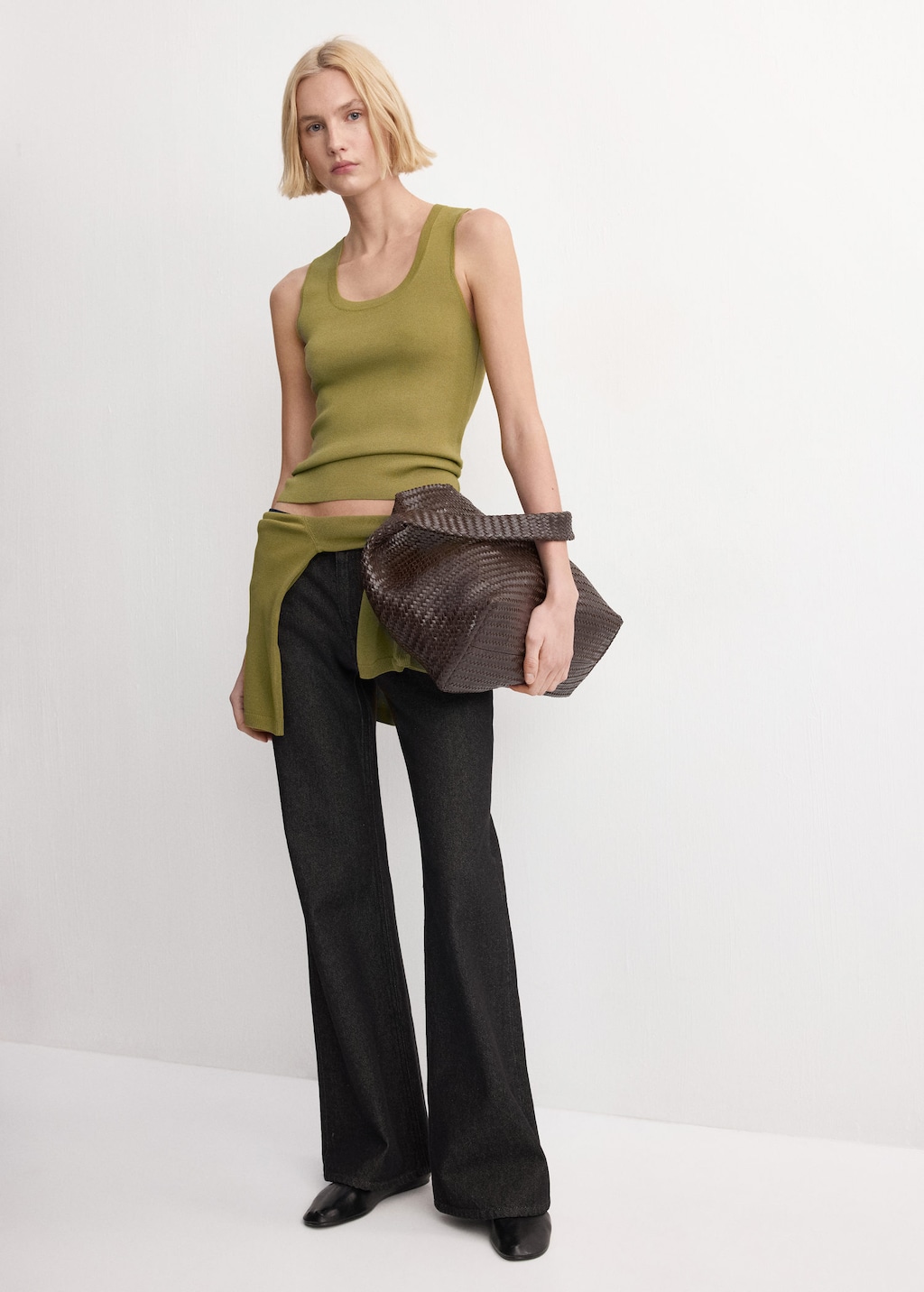 Mango Top Maille Coton Lin Vert - Femme - Xxl -  In Black