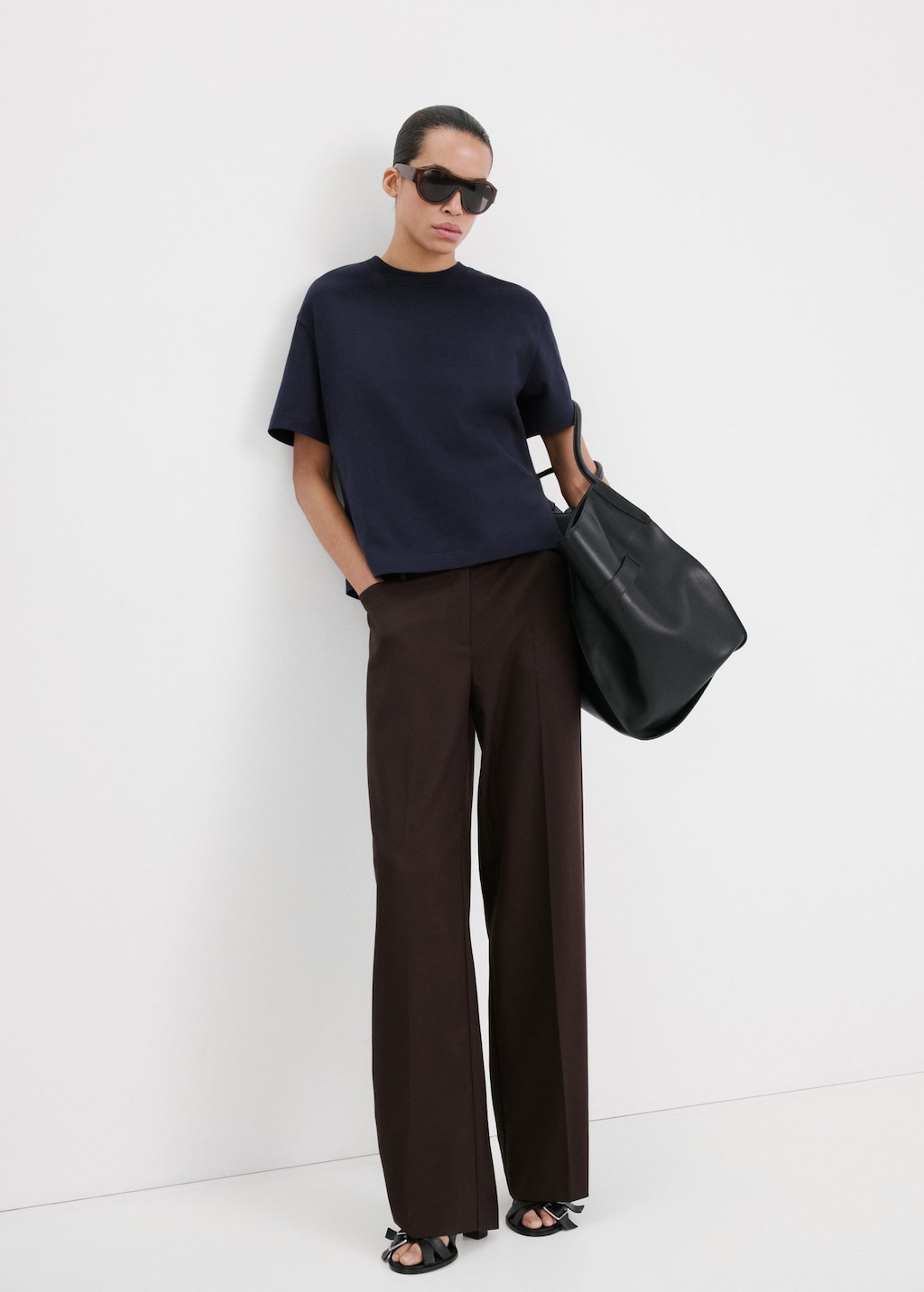 Mango Oversized Cotton T-shirt Dark Navy In Blue