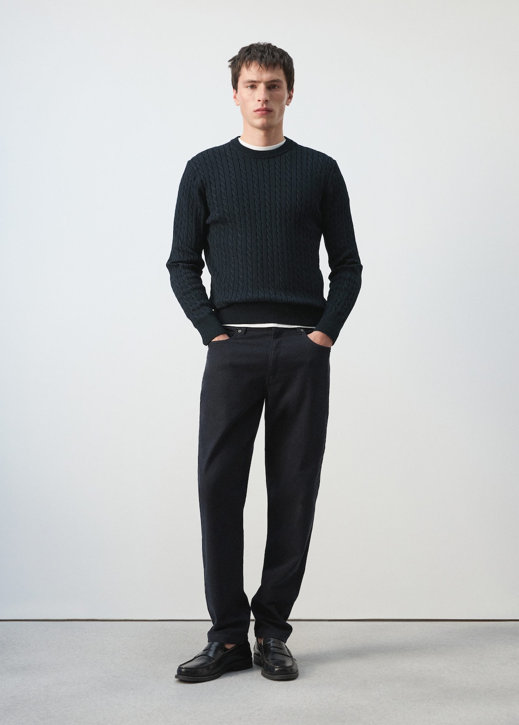 Mango 100% Cotton Cable-knit Sweater In Night Blue