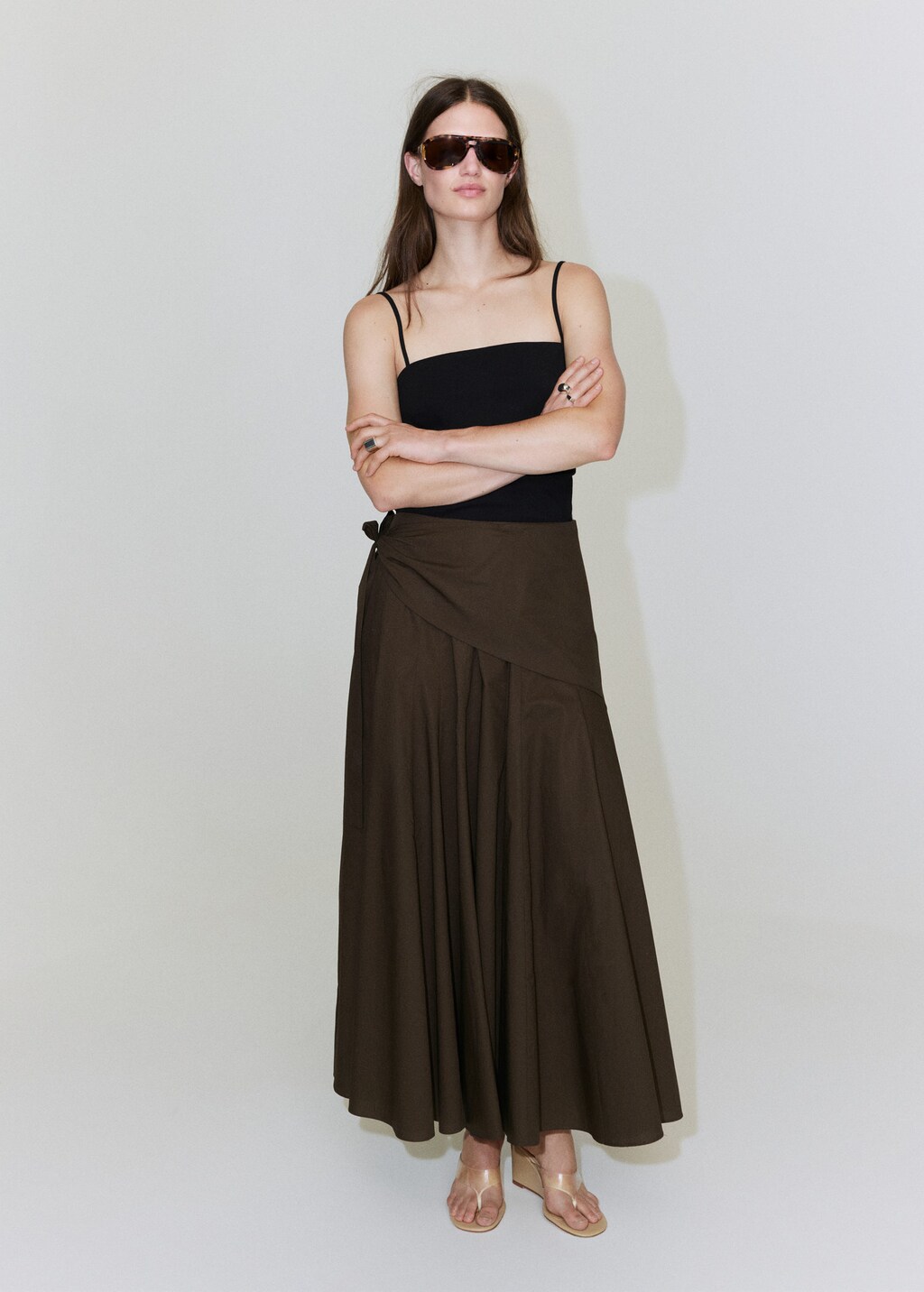 Mango Jupe Évasée Détail Foulard Chocolat - Femme - 44 -  In Brown