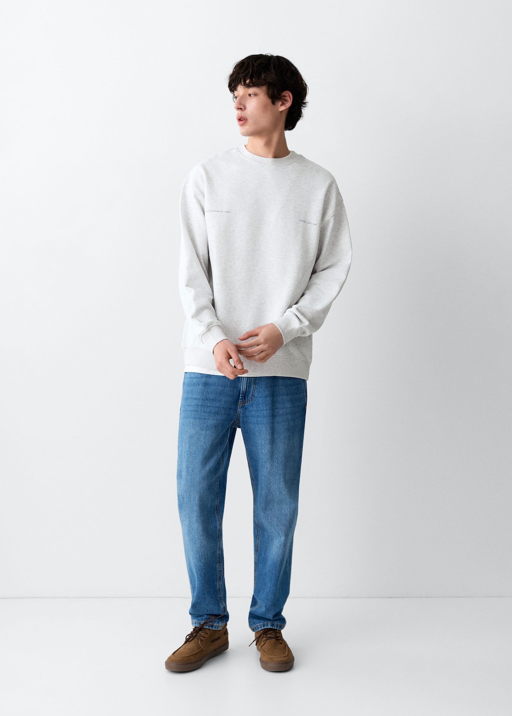 Mango Printed Cotton Sweatshirt In Light Heather Grey