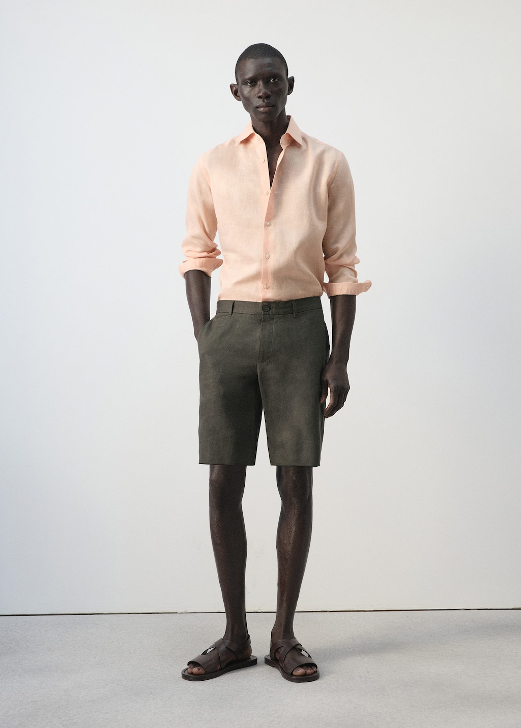 Mango Bermuda Slim-fit 100 % Lin Chocolat - Homme - 48 -  Man In Brown