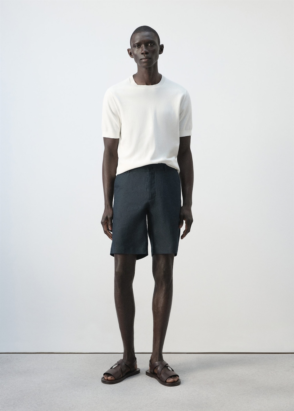 Mango Bermuda Slim-fit 100 % Lin Bleu Marine - Homme - 48 - Man In Blue