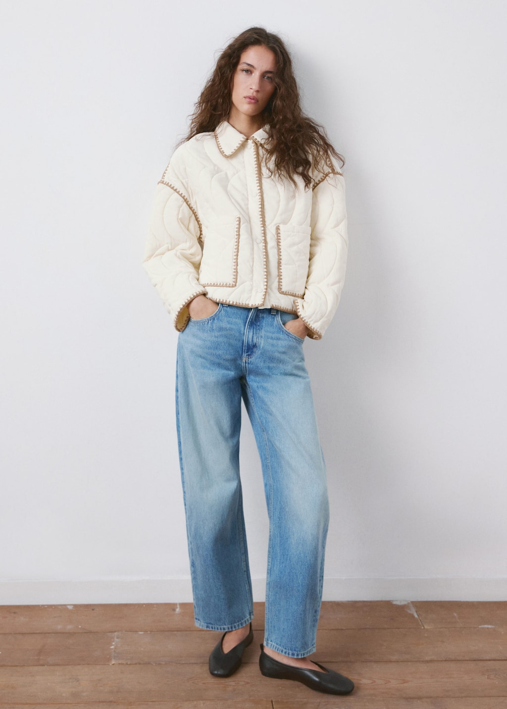 Mango Veste Rembourrée Liserés Contraste Écru - Femme - Xxl -  In White