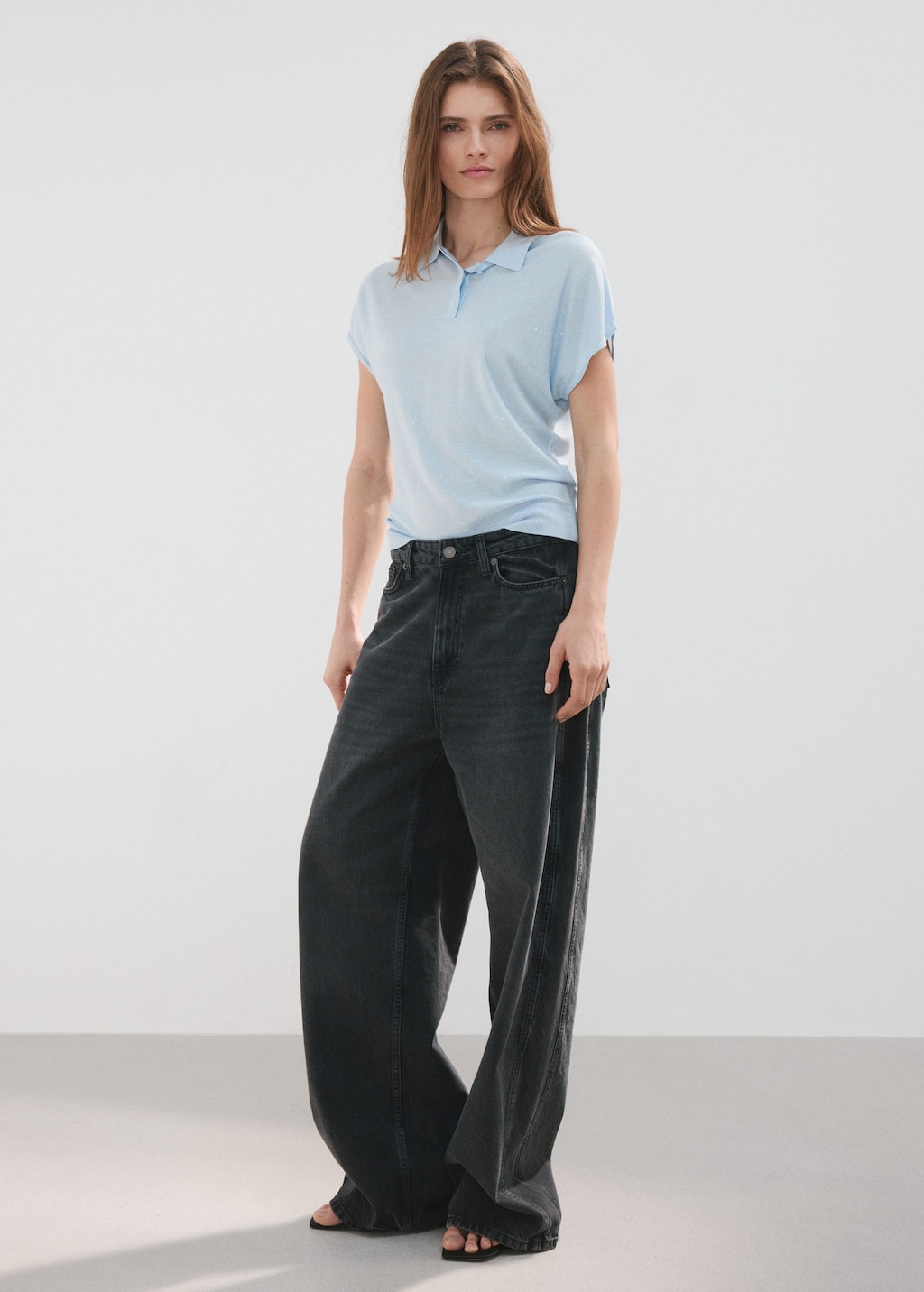 Mango Pull-over Col Polo Bleu Ciel - Femme - L -  In Blue