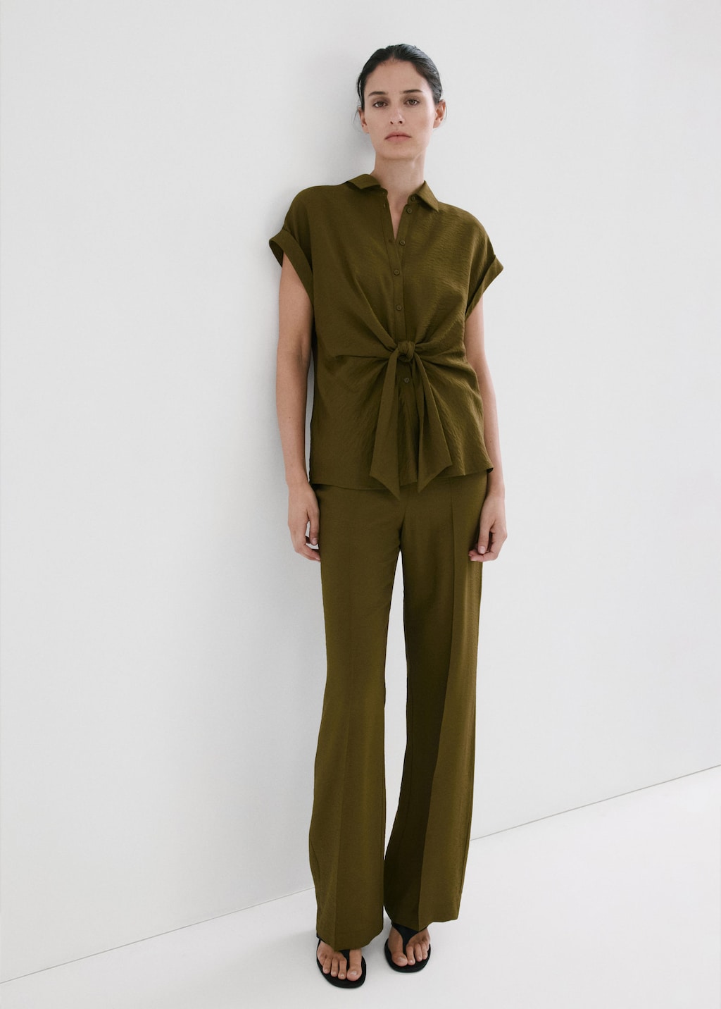 Mango Chemise Naud Manches Courtes Vert - Femme - L -  In Green