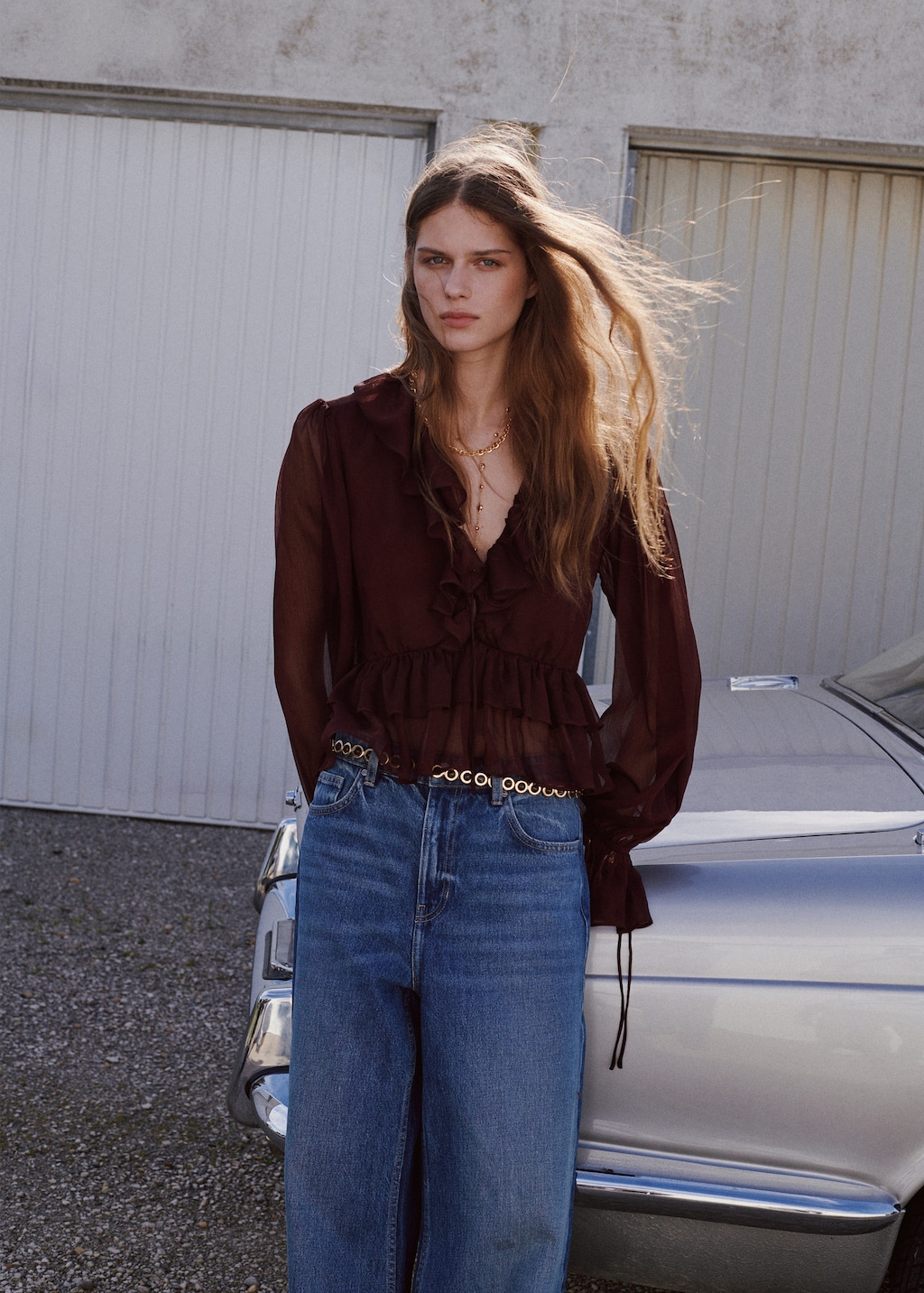 Mango Blouse Volants Fluide Chocolat - Femme - Xl -  In Brown