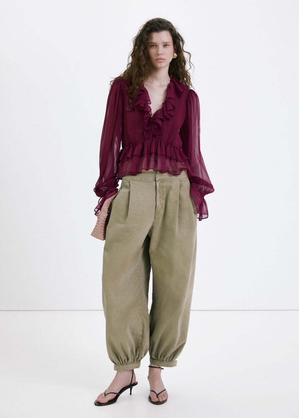 Mango Blouse Volants Fluide Grenat - Femme - M -