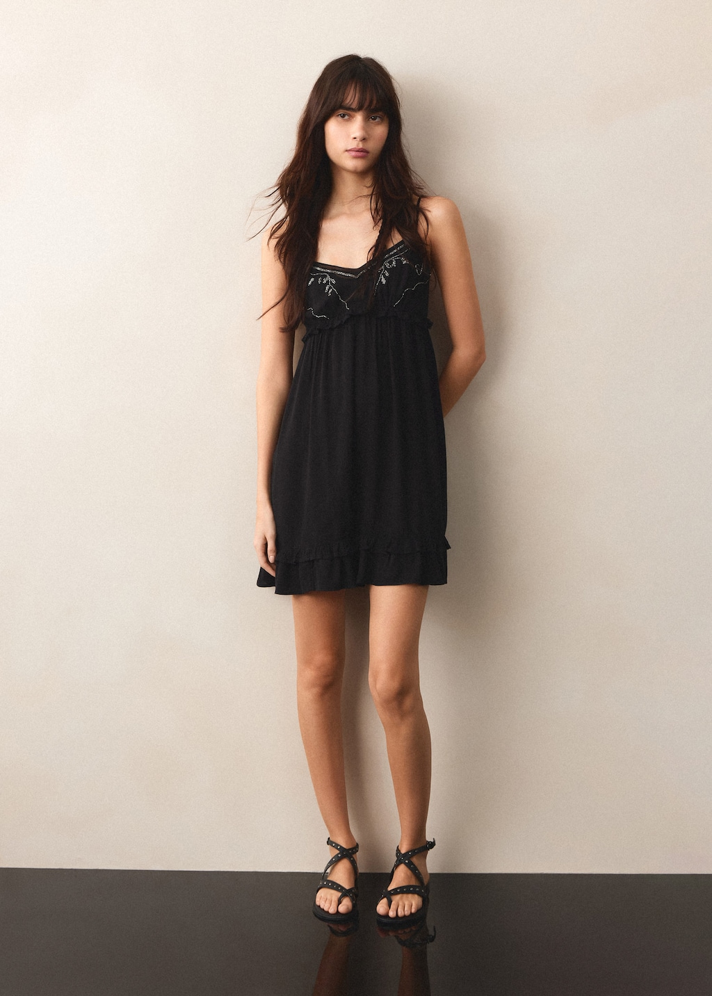 Mango Robe Courte Détail Perles Noir - Fille - Xl -  Teen In Black