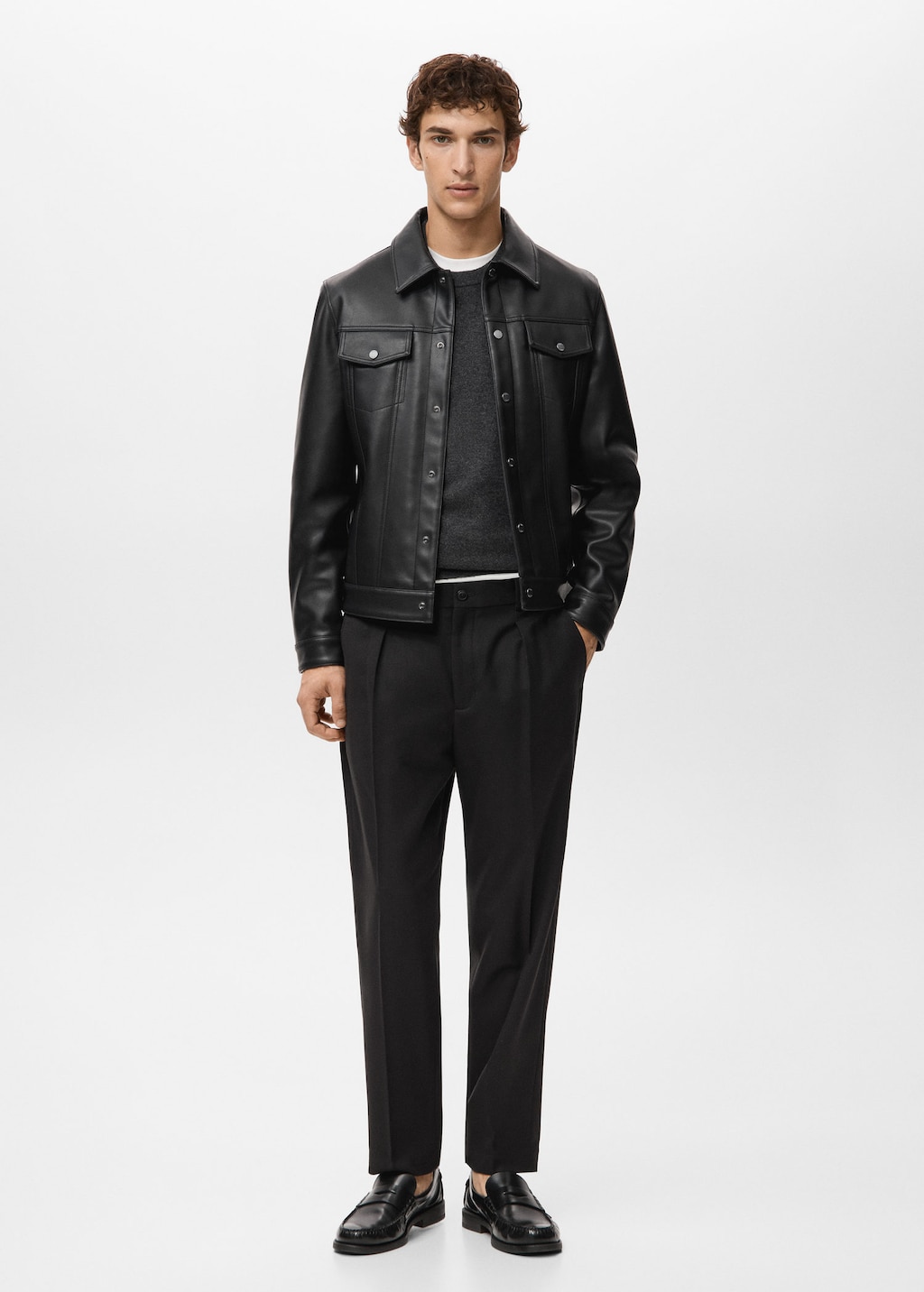 Mango Man Faux-leather Jacket With Pockets Black