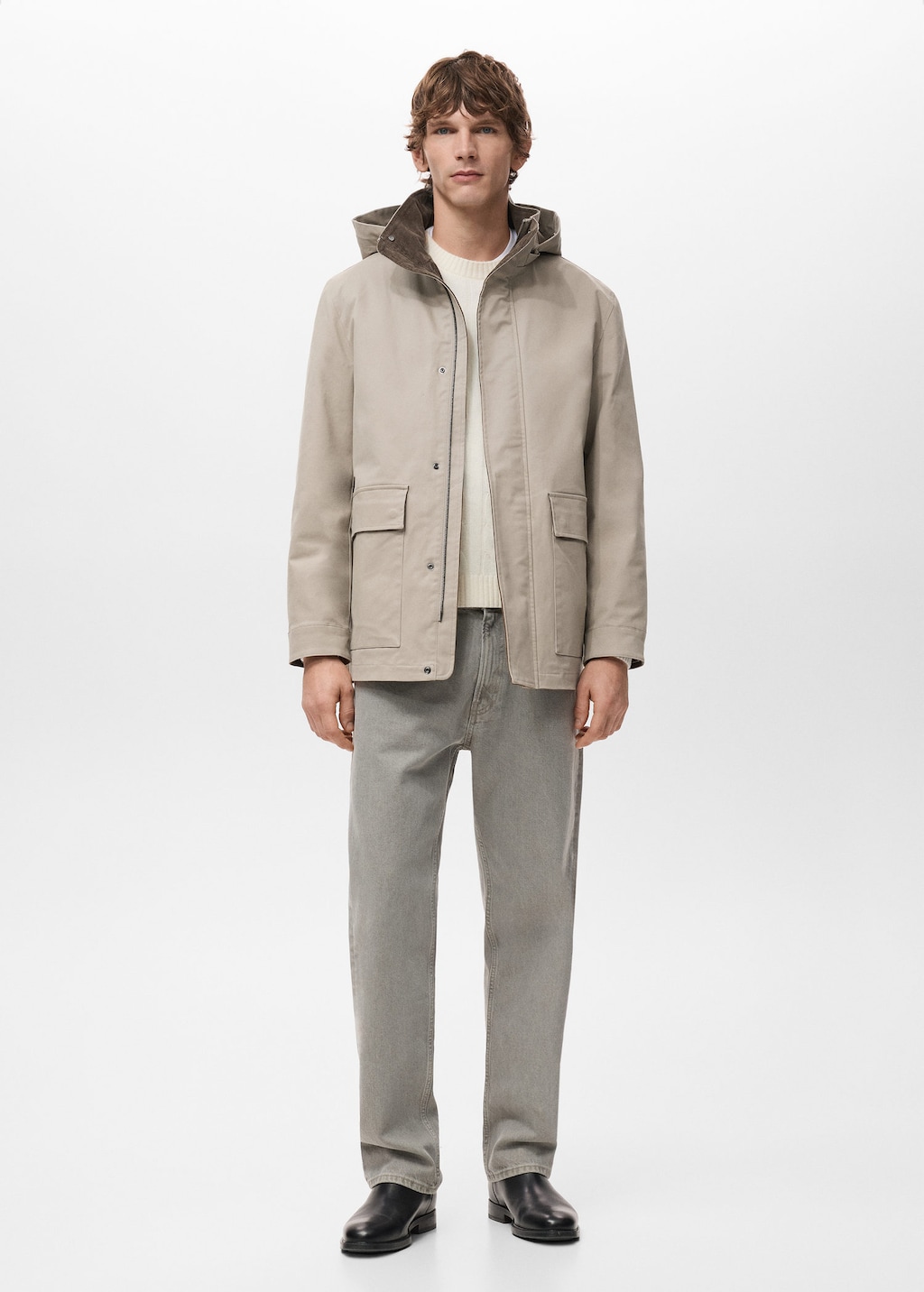 Mango Man Parka With Detachable Inner Hood Sand In Multi