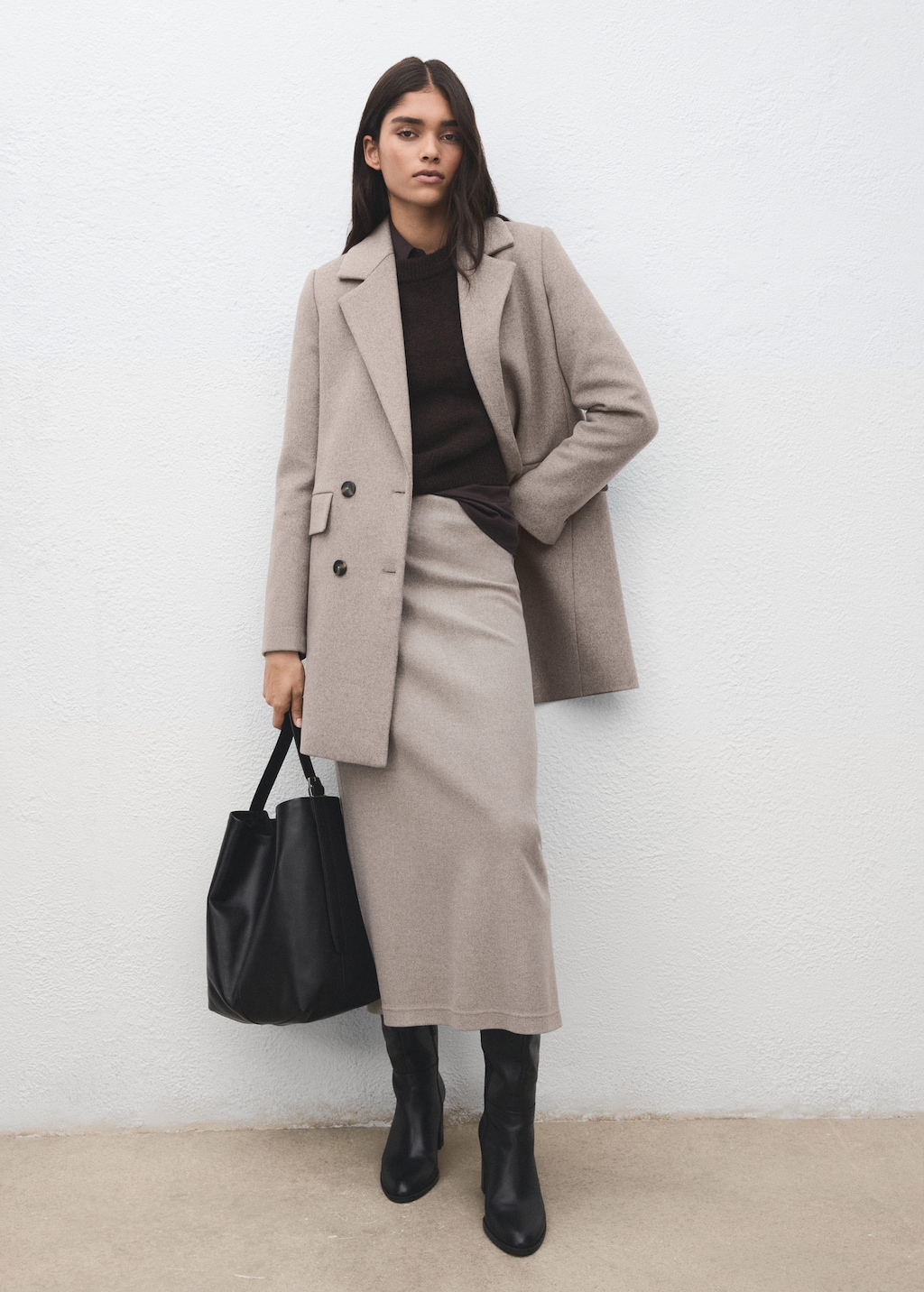 Mango Double-breasted Wool Blend Coat In Gray