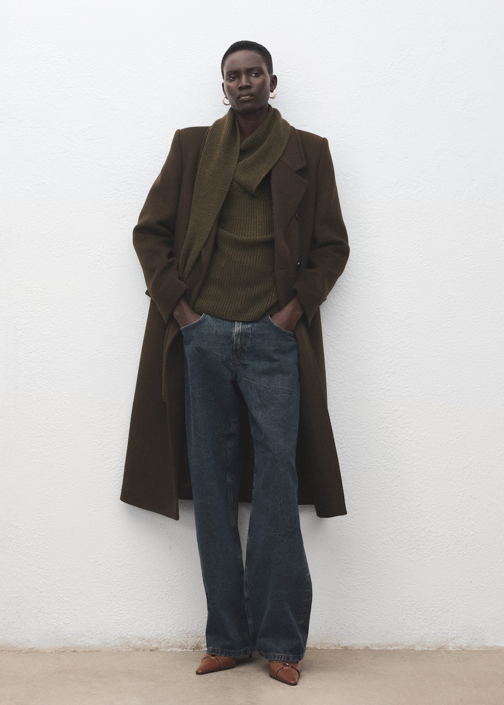 Mango Double-breasted Wool Coat In Khaki