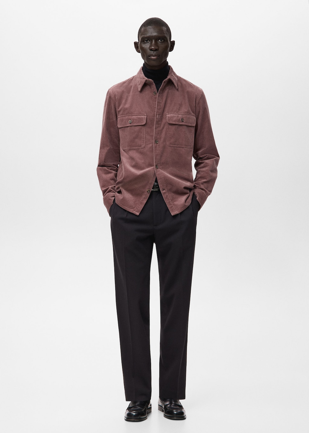 Mango Man Corduroy Overshirt With Pockets In Burgundy