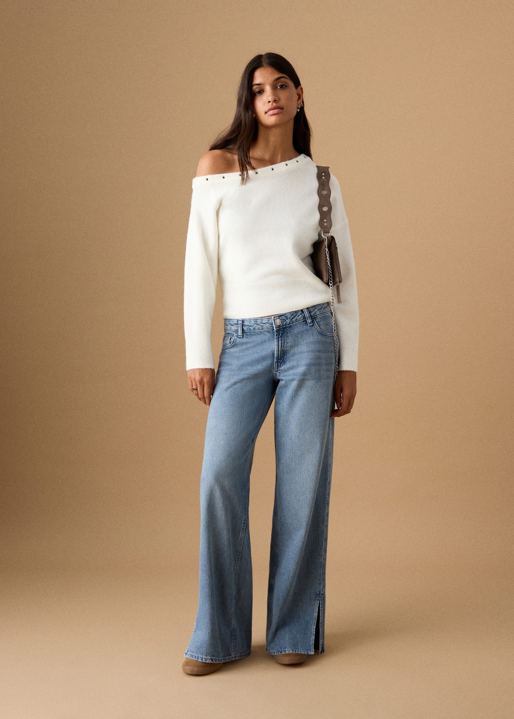 Mango Teen Asymmetrical Studded Sweater Off White