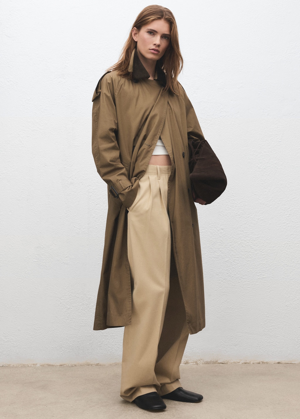 Mango Suede Shopper Bag With Bow Closure Chocolate In Brown