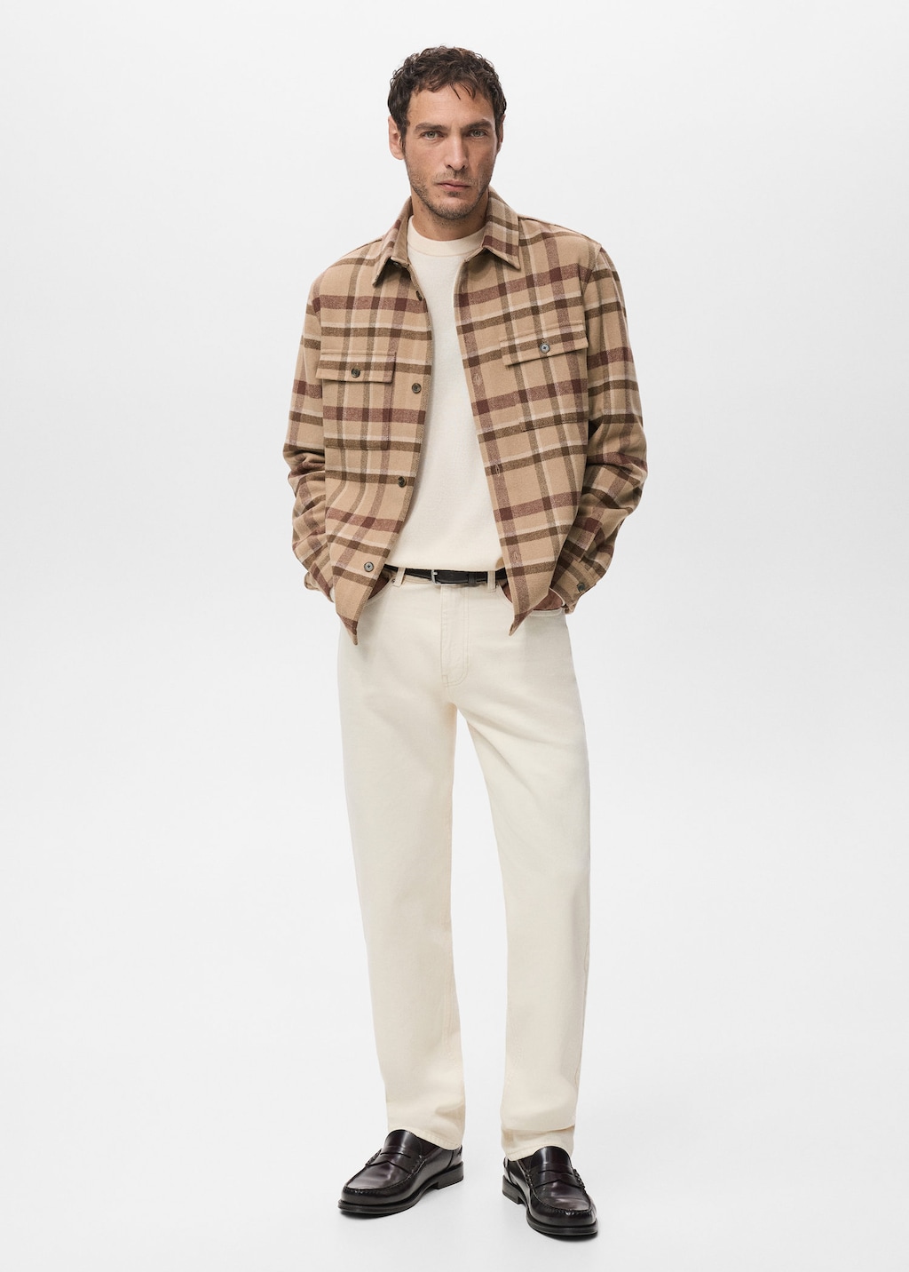 Mango Man Check Overshirt With Pockets In Brown