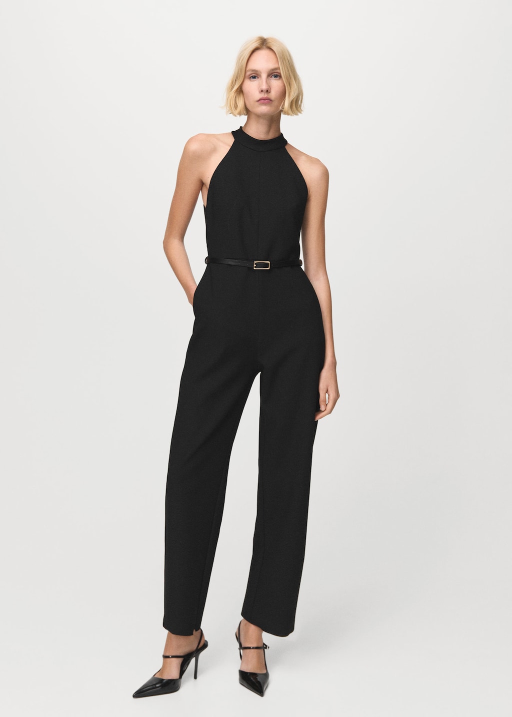 Mango Halter-neck Jumpsuit With Belt Black