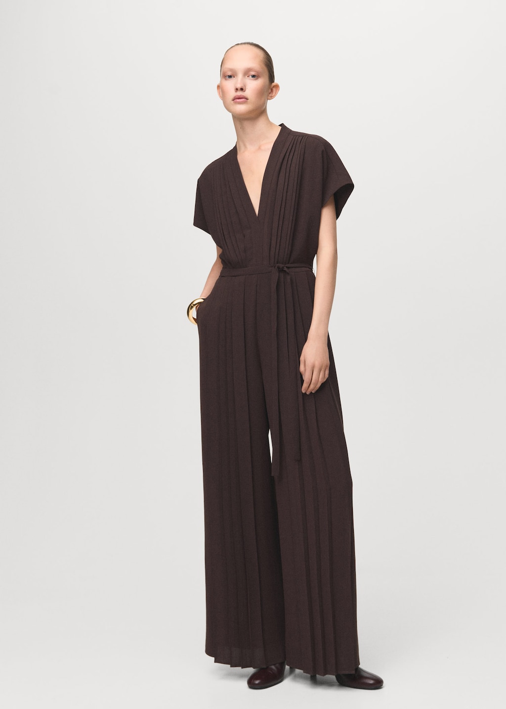 Mango Combinaison Plissée Avec Ceinture Marron - Femme - Xl -  In Brown