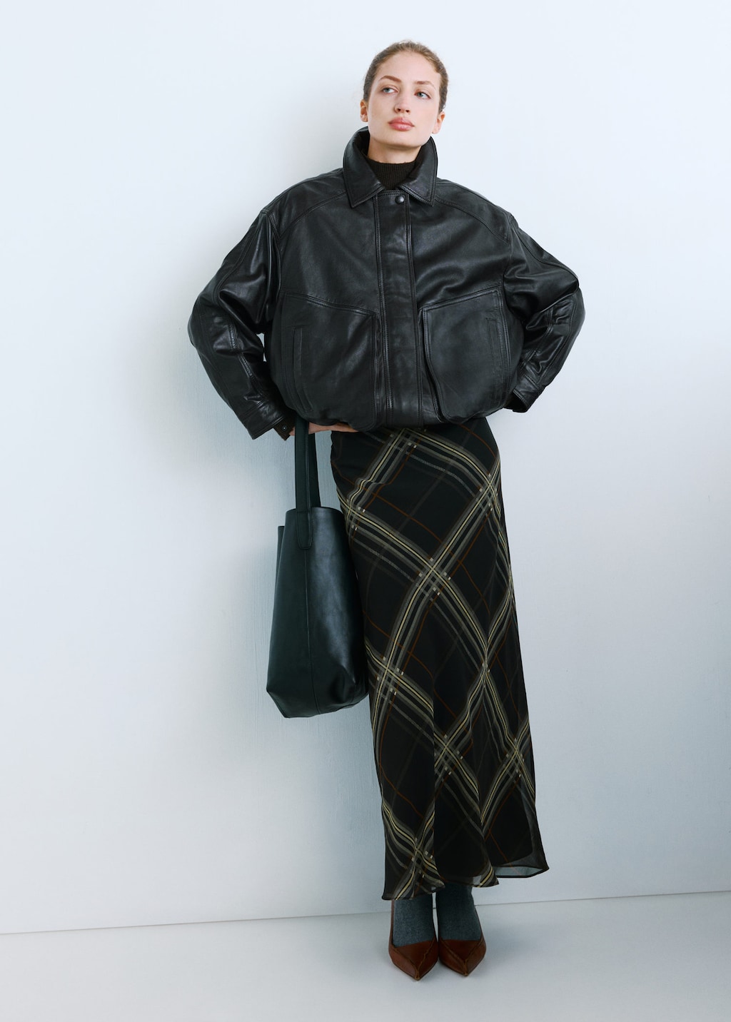 Mango Blouson Oversize Cuir Marron - Femme - M -  In Brown