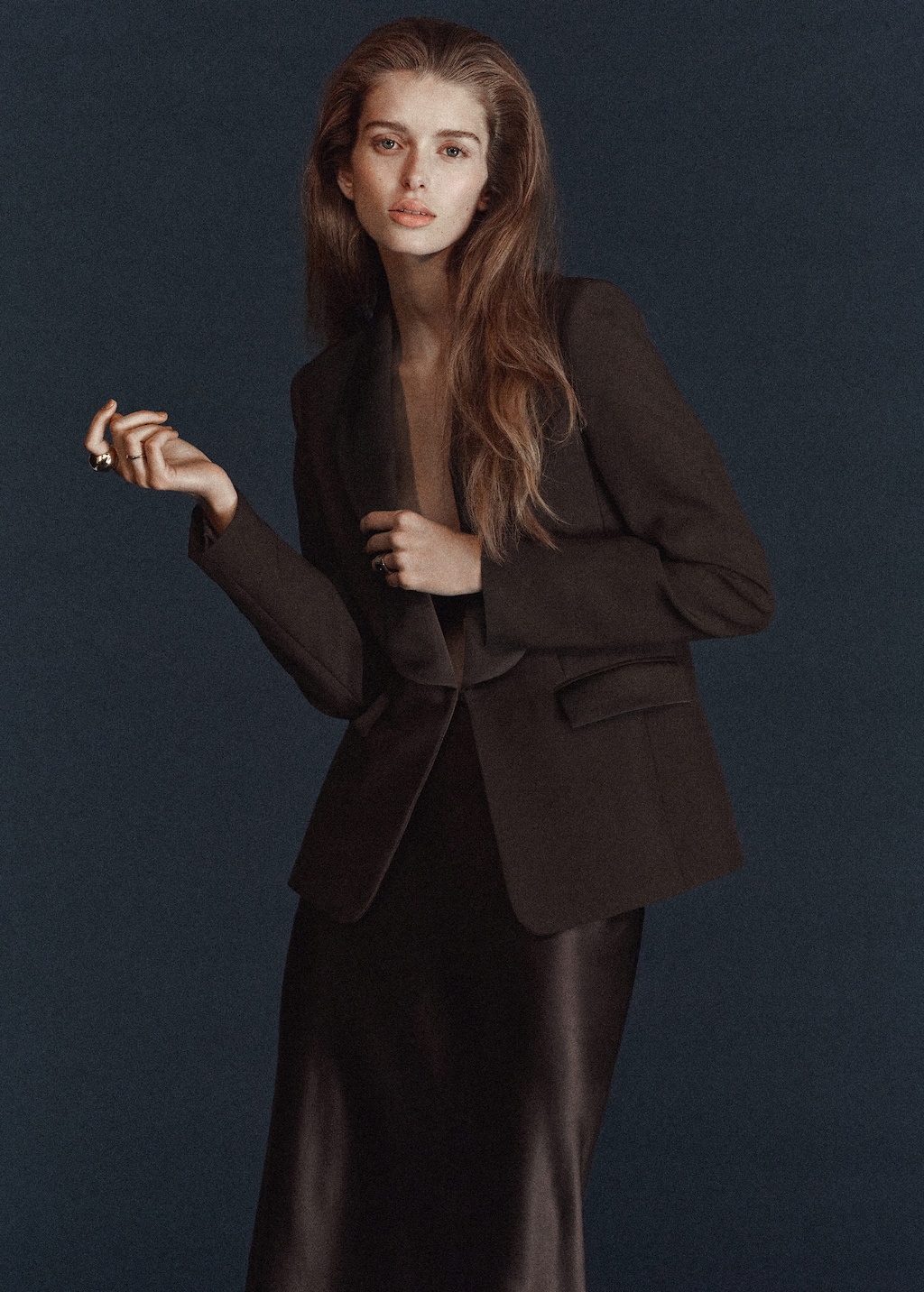 Mango Satin Jacket With Lapels Brown In Black