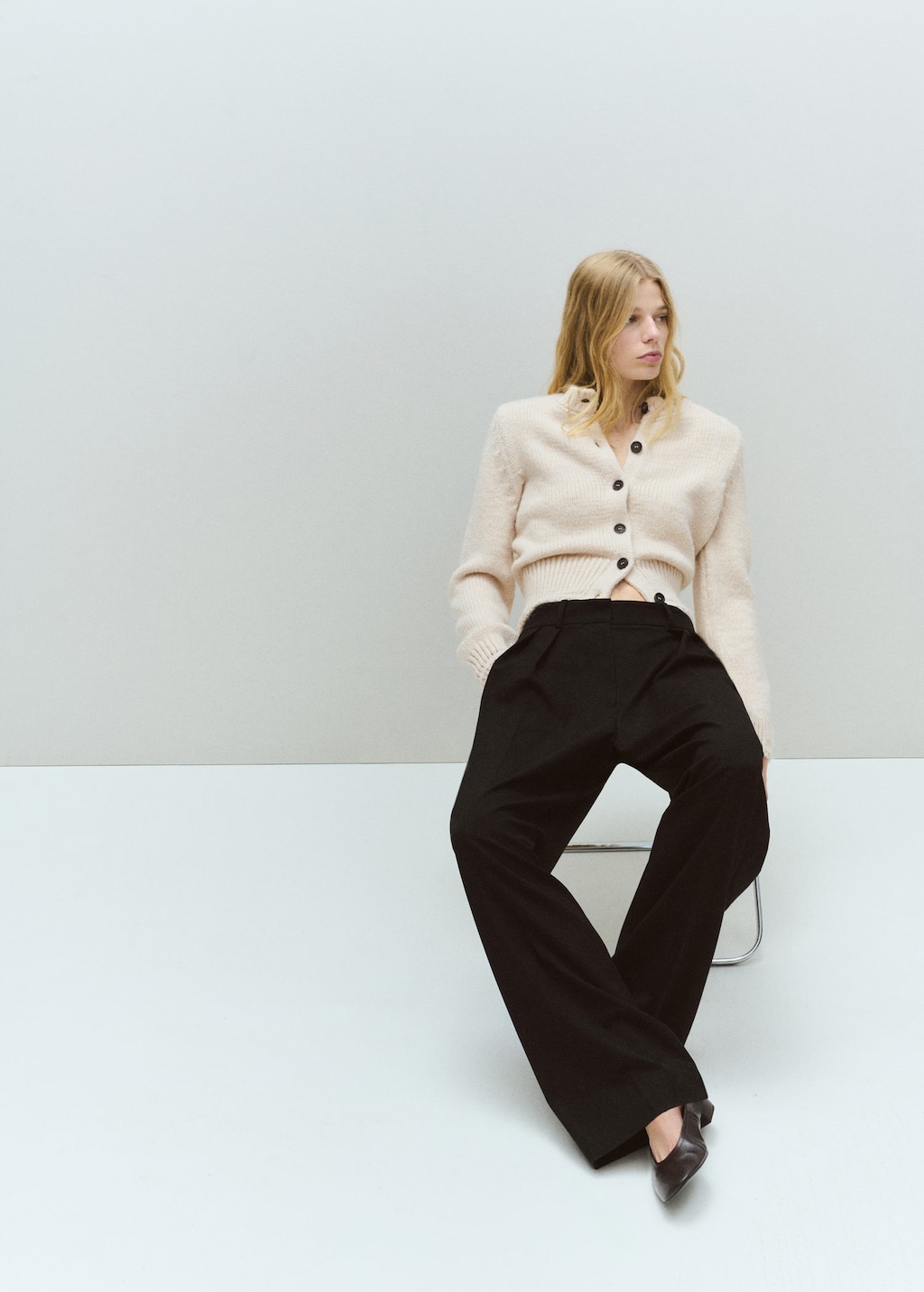 Mango Knitted Button Cardigan Ecru In Neutral