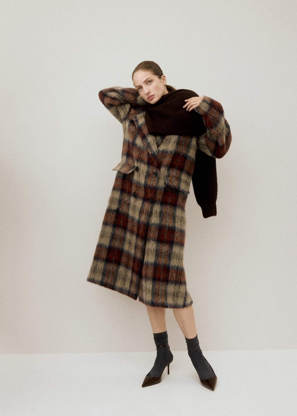 Mango Wool-blend Check Coat In Beige
