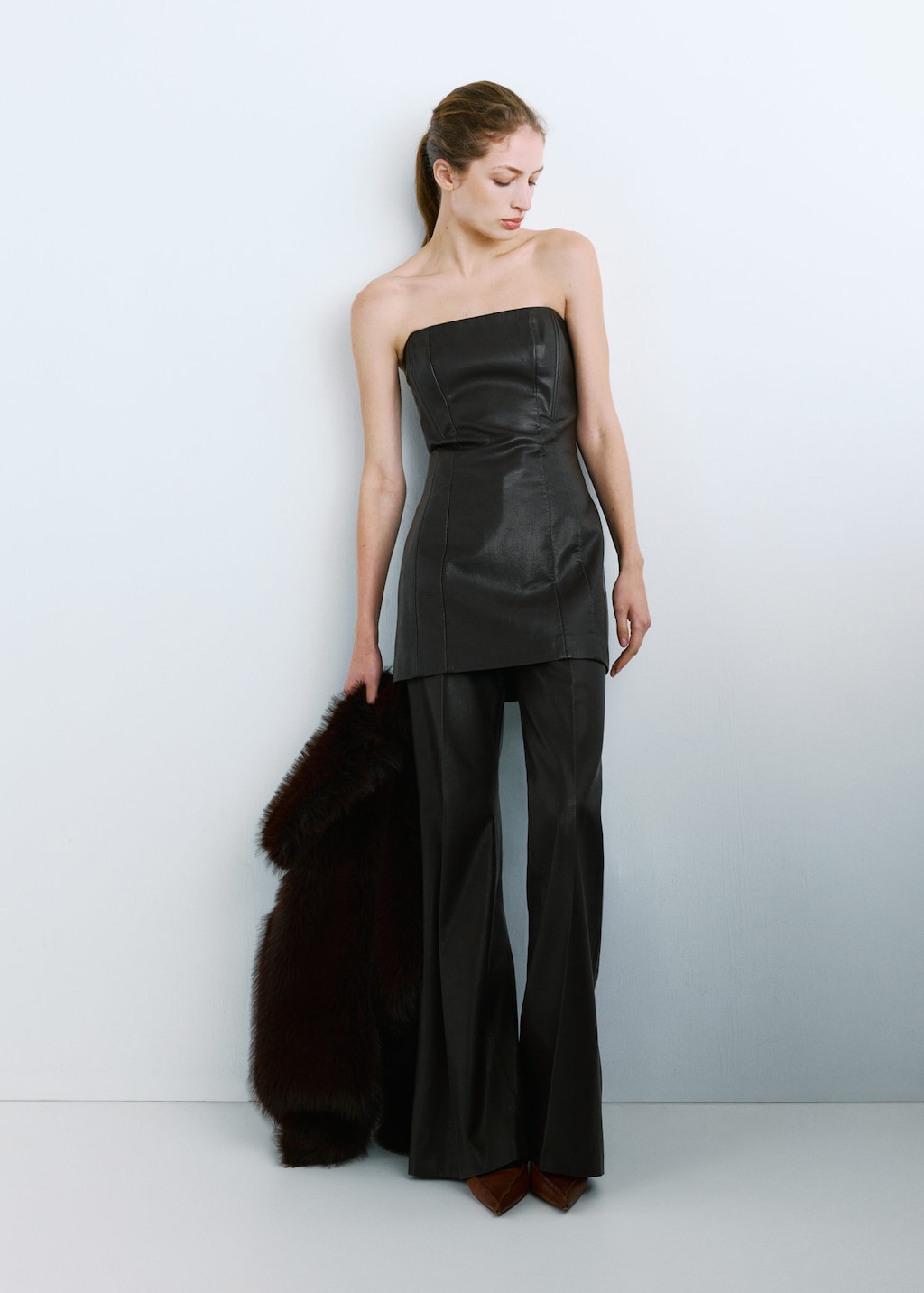 Mango Pantalon Large En Cuir Synthétique Chocolat - Femme - 36 -  In Brown