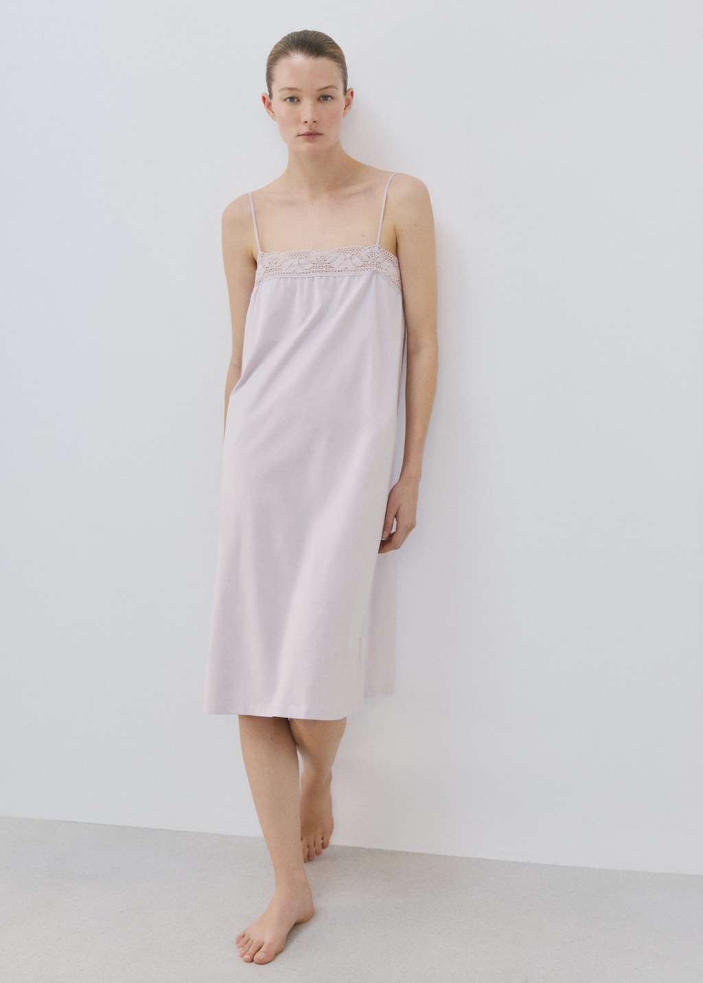 Mango Cotton Lace Nightgown Lilac In Purple