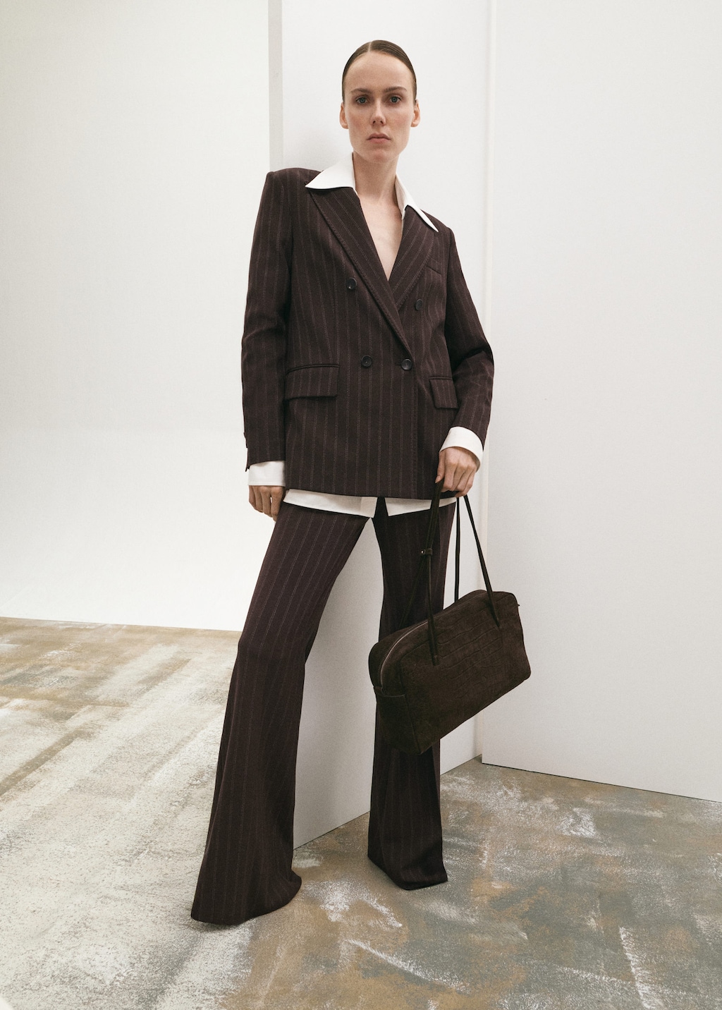 Mango Pinstripe Suit Trousers Brown