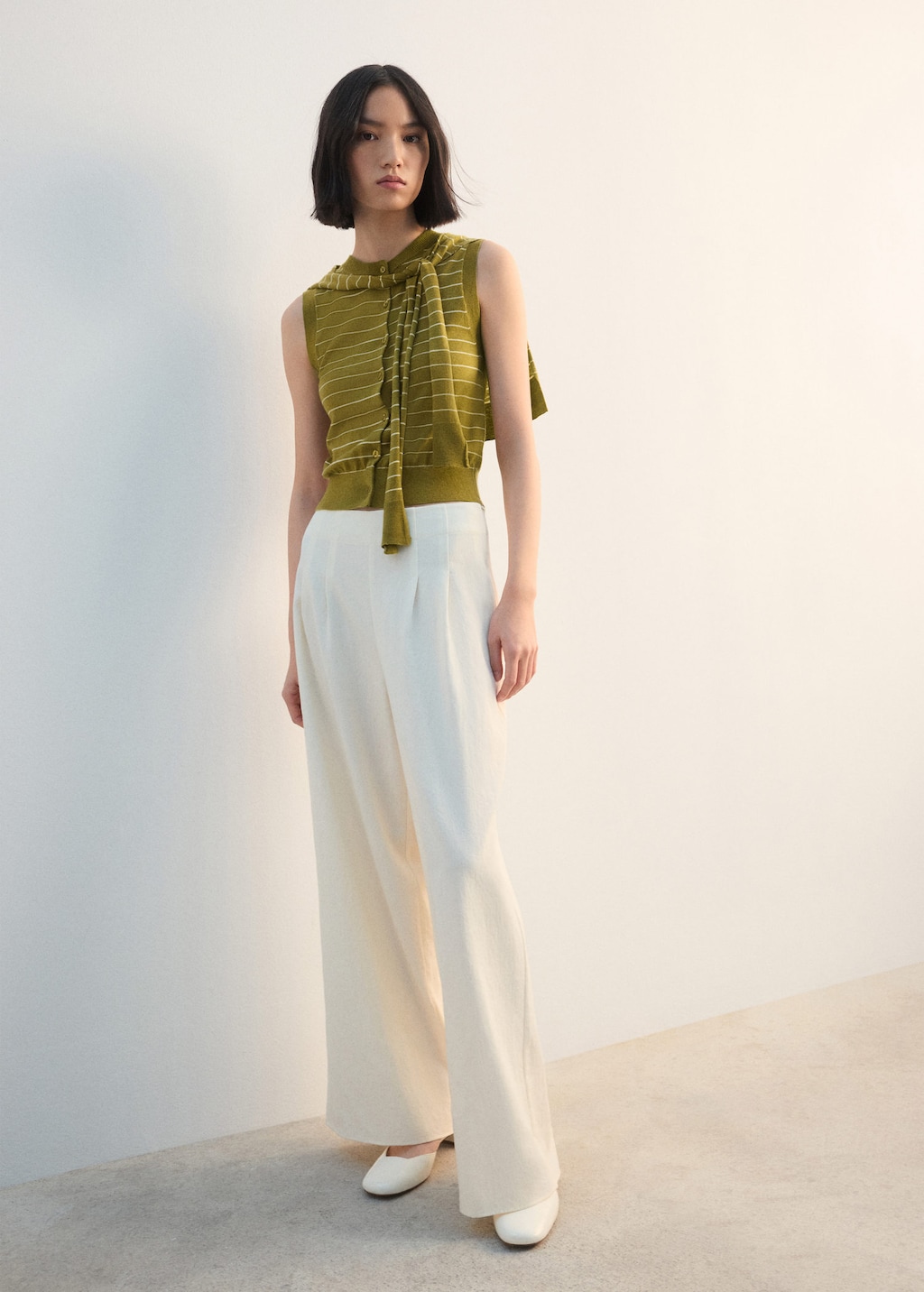Mango Jersey-knit Waistcoat Olive Green