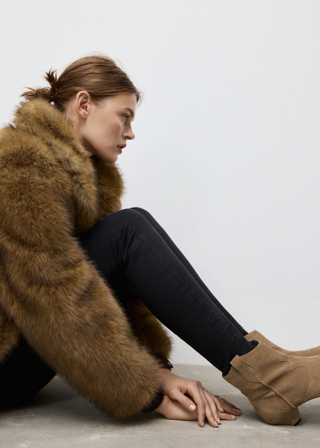 Mango Suede Ankle Boot With Kitten Heel Sand In Nude