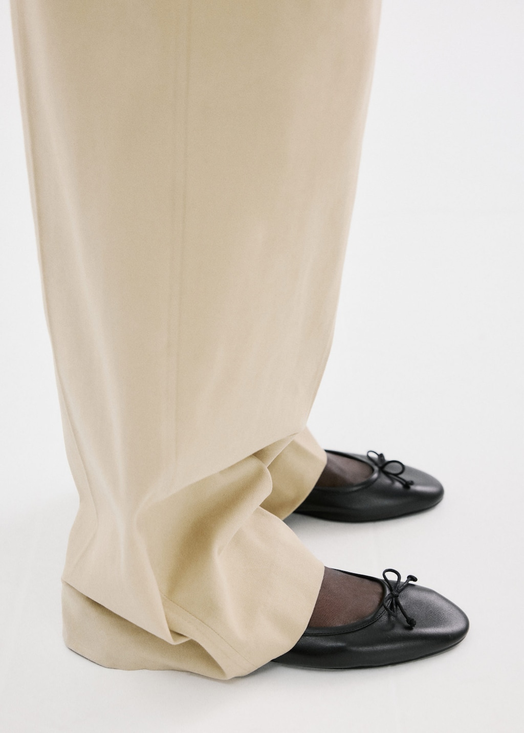 Mango Leather Ballet Flats With Bow Black