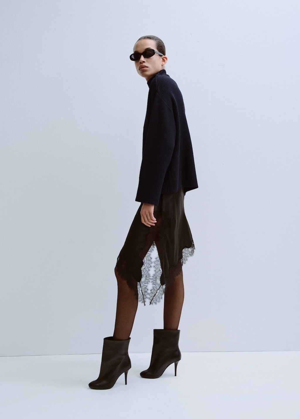 Mango Perkins-neck Sweater With Button Dark Navy In Black