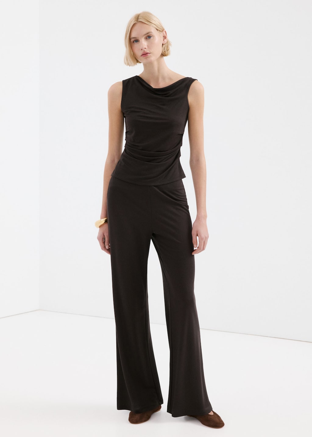 Mango Asymmetrical Top With Draped Neckline Brown