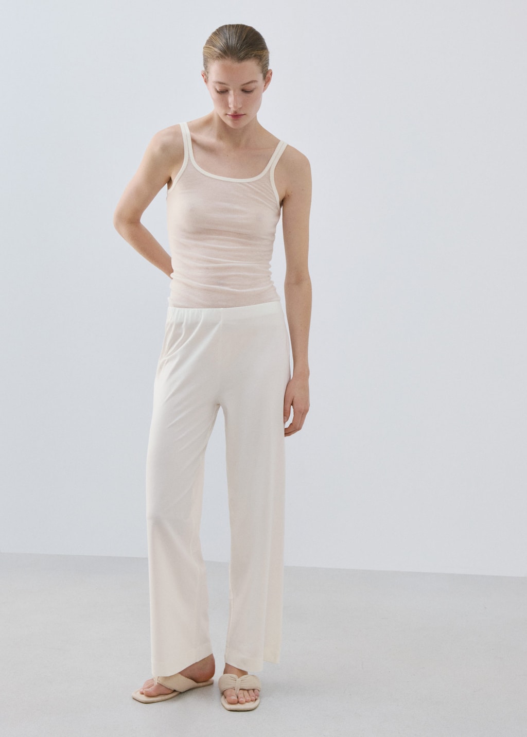 Mango Light Cotton Trousers Ivory White