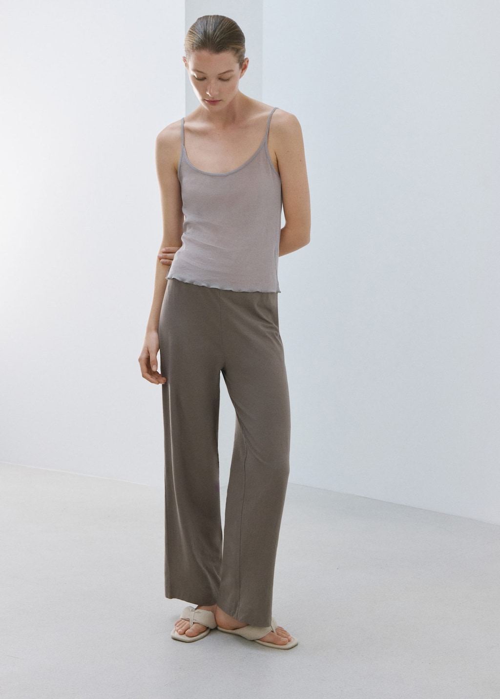Mango Light Cotton Trousers Medium Brown