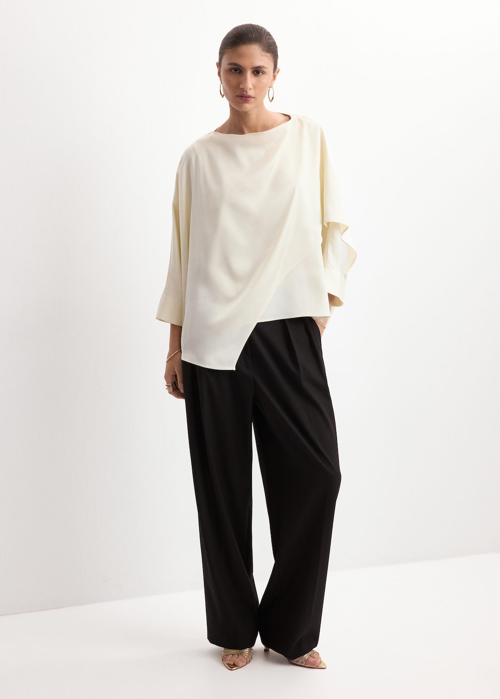 Mango Ruched Satin Blouse Ecru In Neutral