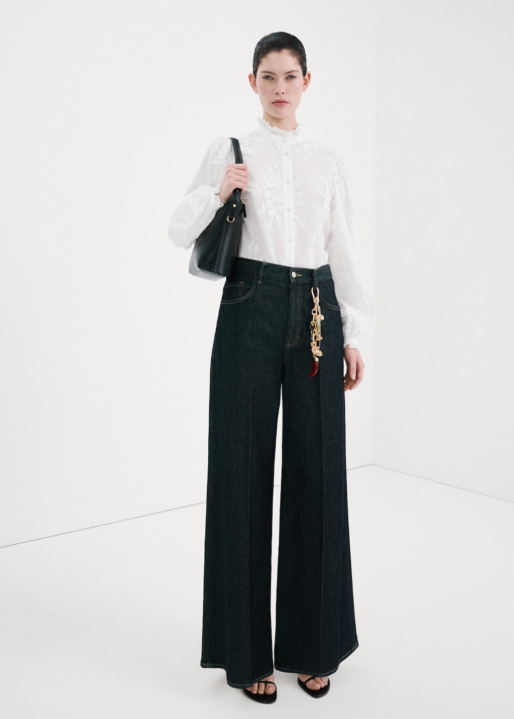 Mango Floral Embroidery Blouse Off White