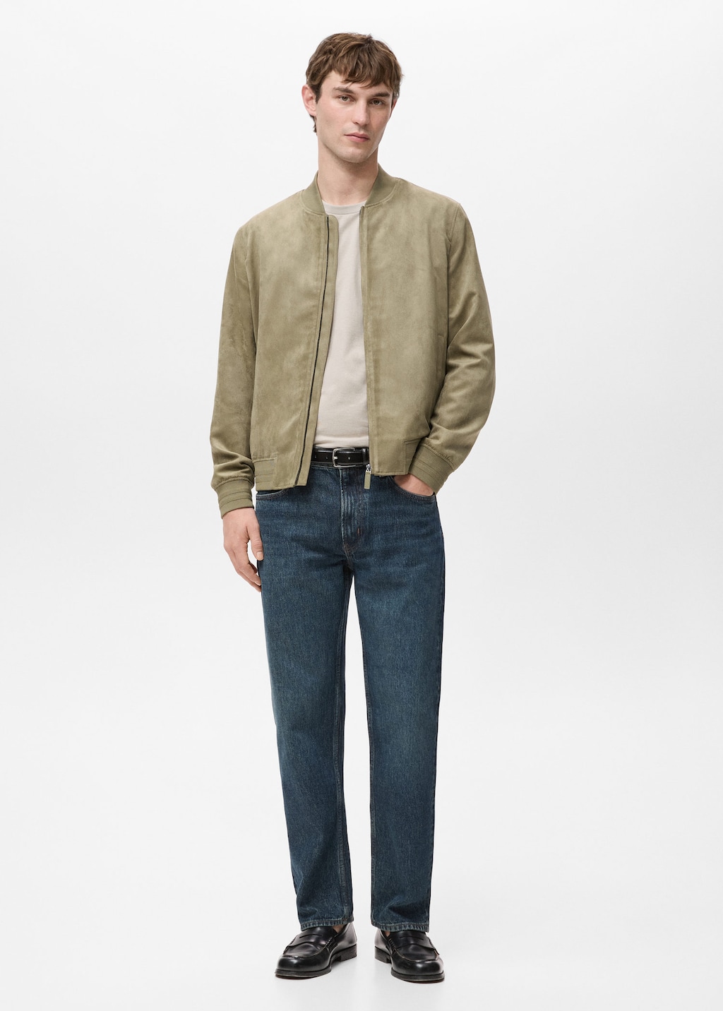 Mango Suede-effect Bomber Jacket Khaki In Brown