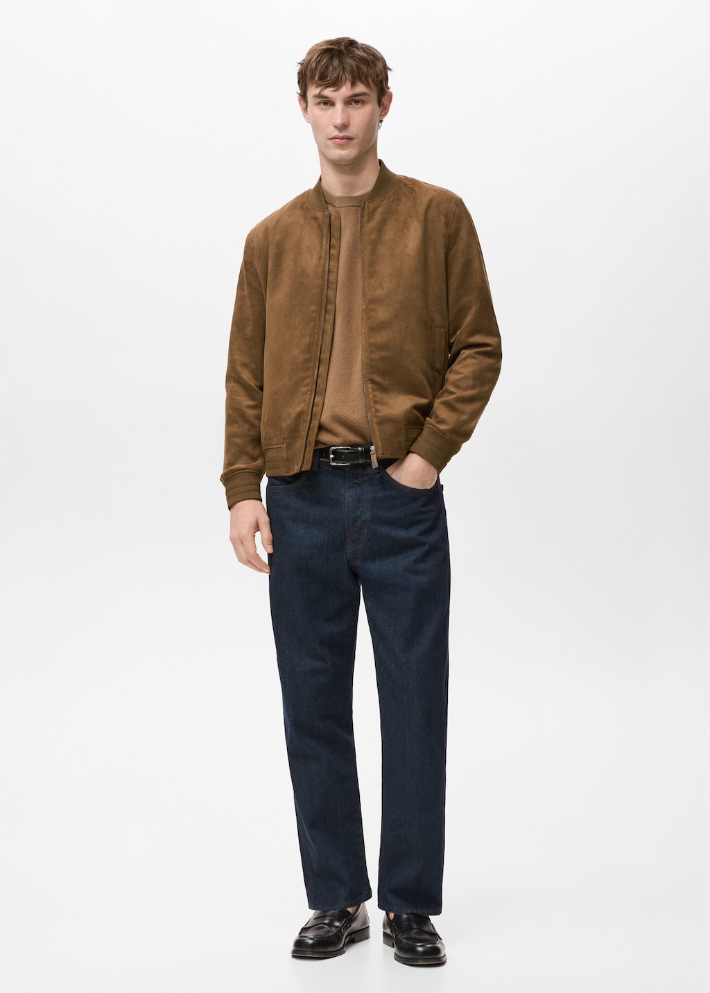 Mango Suede-effect Bomber Jacket Cognac In Brown