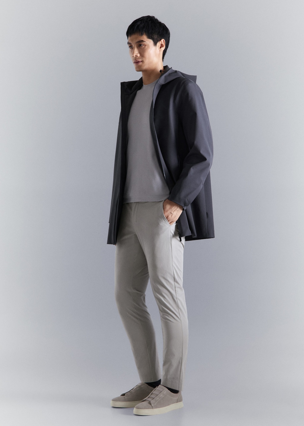 Mango Slim-fit Water-repellent Trousers Ice Grey In Gray