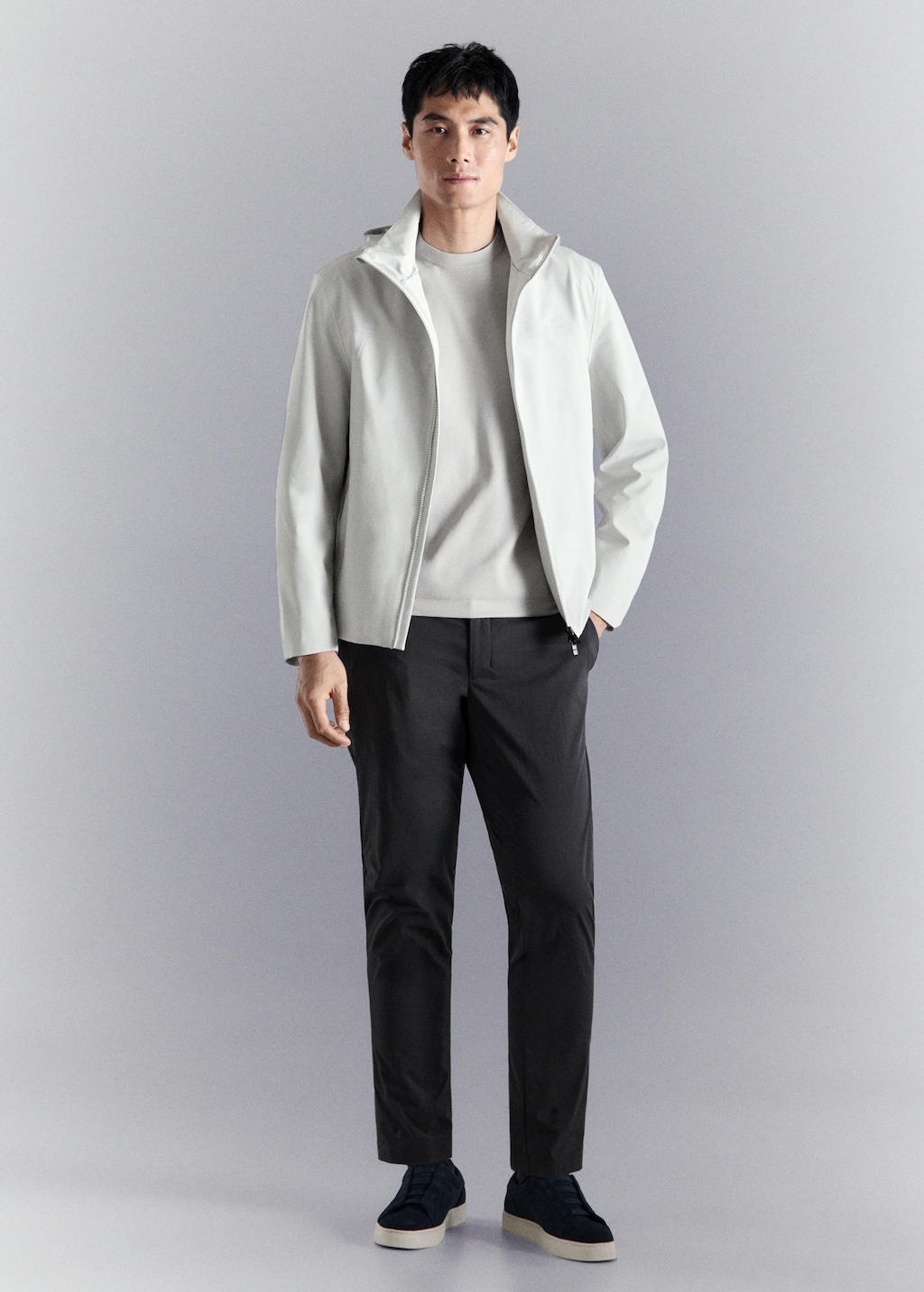 Mango Slim-fit Water-repellent Trousers Dark Heather Grey In Gray