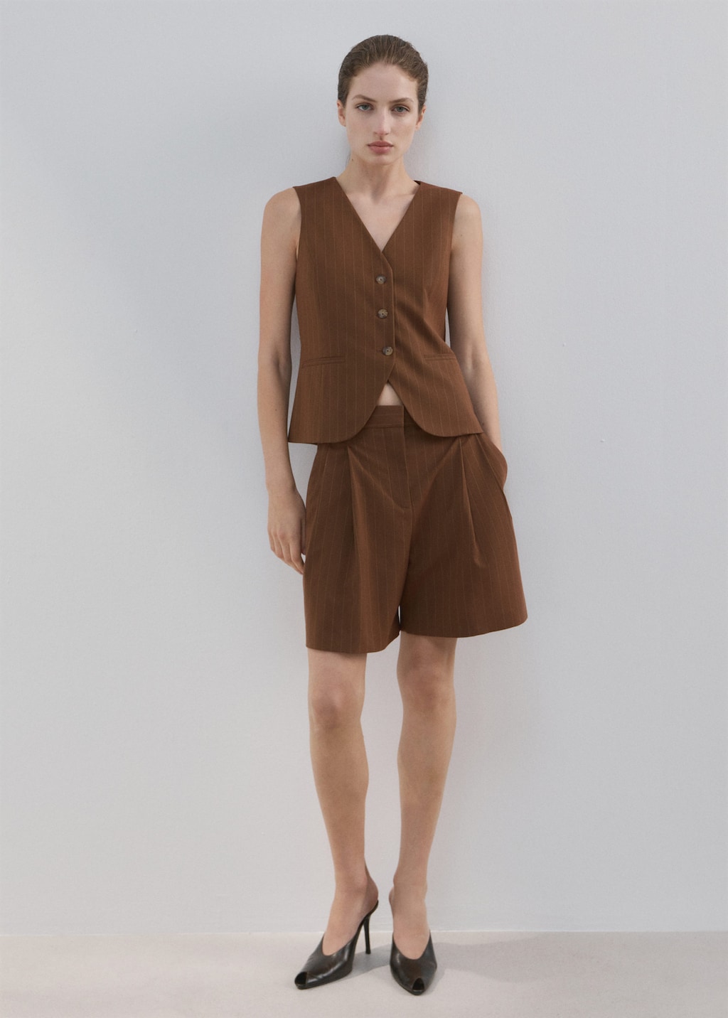 Mango Pinstriped Suit Waistcoat Caramel In Brown