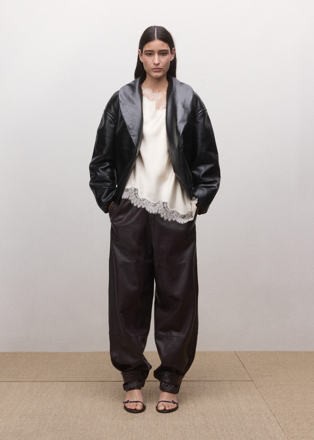 Mango Asymmetric Satin Lace Top Ecru In Nude