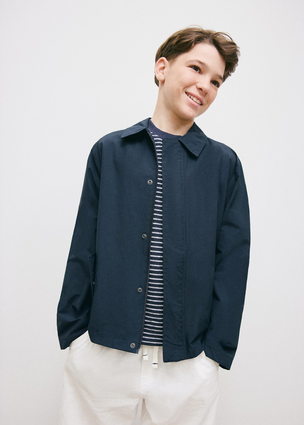 Mango Veste Coton Col Chemise Bleu Marine - Enfants - 8 -  Kids In Blue