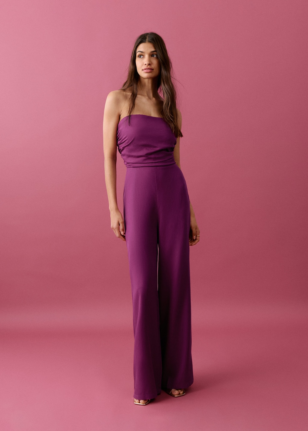 Mango Strapless Jumpsuit Pink In Purple